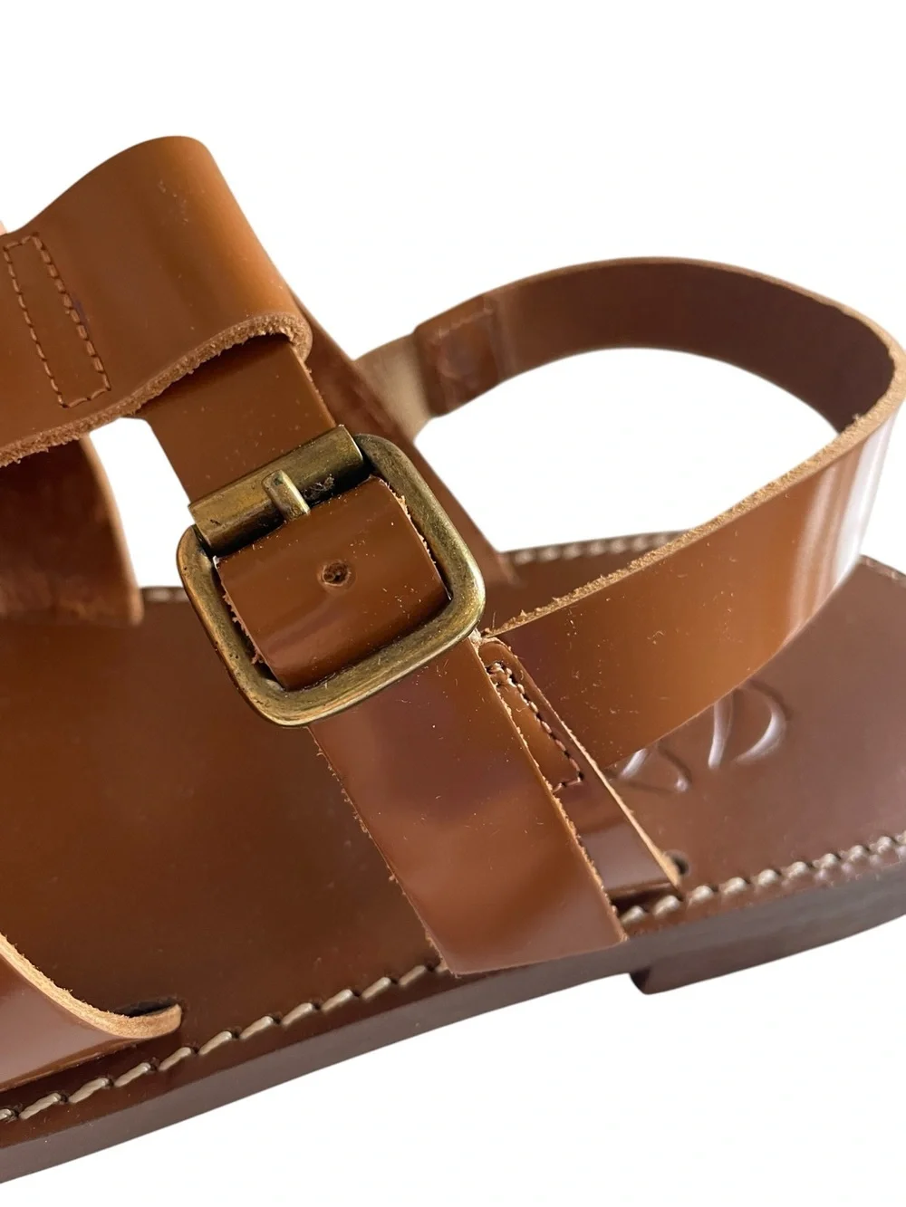 J. Crew Fisherman Leather Sandals in Shiny Spazzolato Leather Golden Hickory NEW